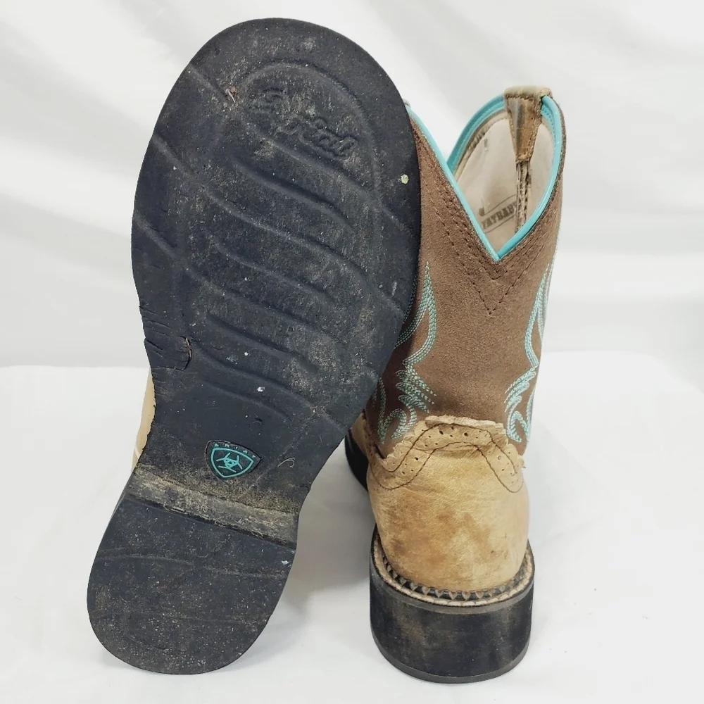Ariat Women’s Fatbaby Heritage Cowboy Western PullOn Boots Brown/Teal Tan 10b - Picture 7 of 12